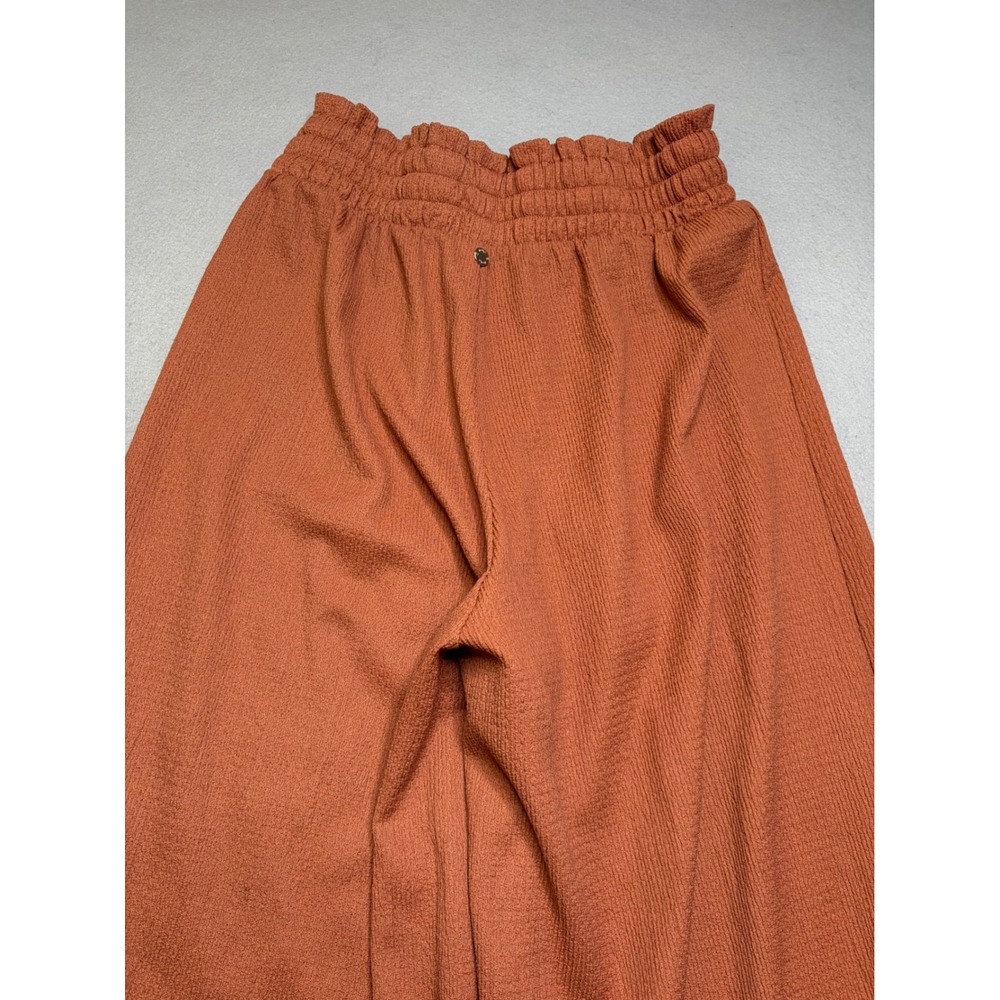 Roxy Wide Leg Pants Women Large Rust Y2K Smocked Waist Crinkle Palazzo Beach - Picture 4 of 9
